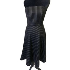 Banana Republic Strapless Dark Wool Dress Size 2 Black White Striped Minimalist