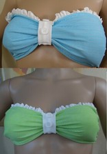 JESSICA SIMPSON blue or green striped bandeau w opt. strap swim bikini top,S,M,L
