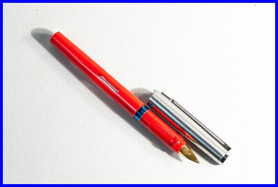 1989 Pelikano Model 7 in Red & Steel with Steel M Nib Cartridge Filler - Germany
