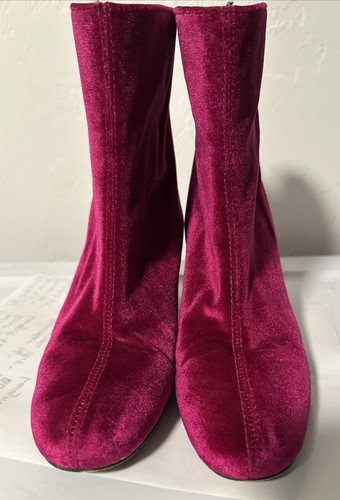 Free People Velvet Hot Pink Booties Chunky Heel Boots Sz 36 USA 6 -6 1/2 - Picture 6 of 8
