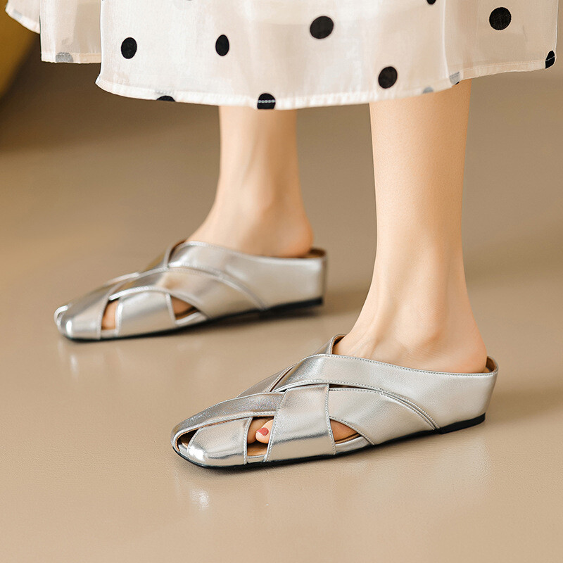 PANTOFOLA D’ORO Sandali donna pelle francese retrò punta intrecciata punta quadrata tacco inclinato