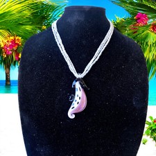 Seahorse Art Glass Pendant with Multi-strand Beaded Necklace Beach Sea