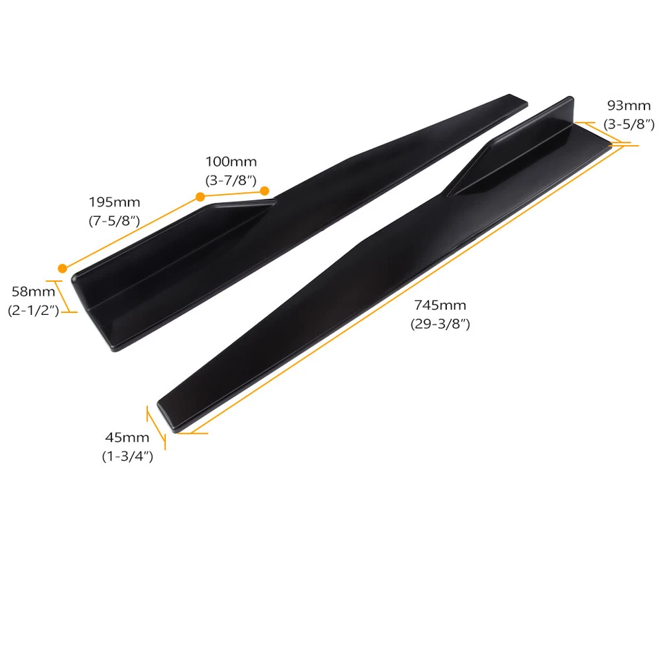 74.5cm Universal Car Side Skirts Rocker Splitters Winglet Diffuser Wings Black - Image 3 of 4