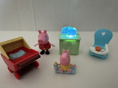 Baby Alexander Peppa Pig Figures Set Stroller Light Up Dresser High Chair Rare