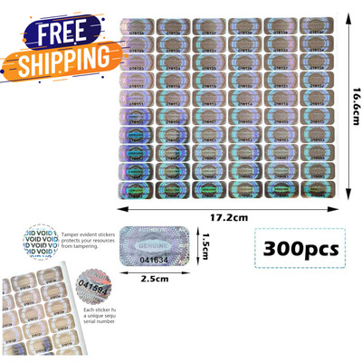 300Pcs Tamper Proof Silver Stickers Decals Waterproof Labels With Serial Numbers