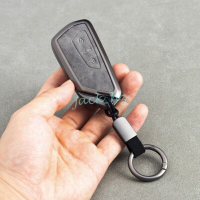 Metal Leather Car Key Fob Case Cover Keychain For VW Atlas Golf