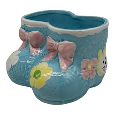Ruben's Original Blue Baby Booties Planter With Yellow Flowers 1970  s