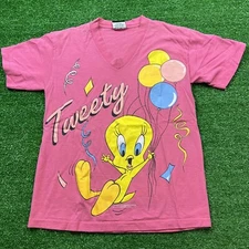 Vintage 1994 Tweety Bird Looney Tunes Women's V-Neck Shirt Made in USA