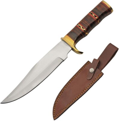 Filework Hunter Fixed Knife 7.5'' Stainless Steel Blade Stacked Leather Handle