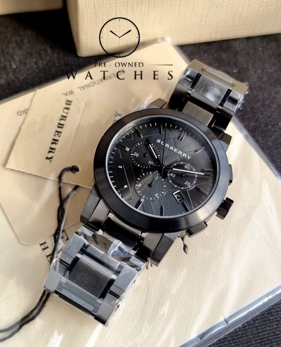 NUOVO OROLOGIO UOMO BURBERRY BU9354 ACCIAIO INOX BRACCIALE NERO QUADRANTE NERO