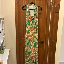 Trina Turk retro inspired Sleeveless Cowl Neck Tall maxi Sundress drop waist S