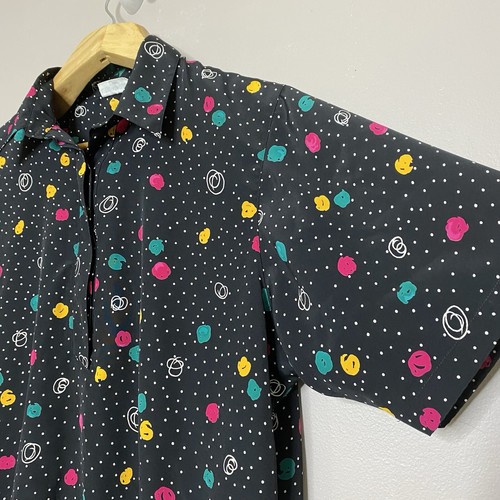 Vintage Alfred Dunner Polkadot Top Black Short Sleeve 1/4 Button Front Size 20 - Picture 6 of 15