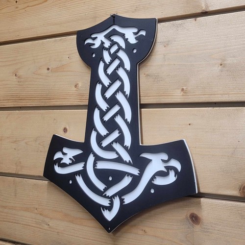 Large 3D Viking Thor Hammer Nordic Sign Wall art Door Hanging Plaque Painted - Picture 5 of 10
