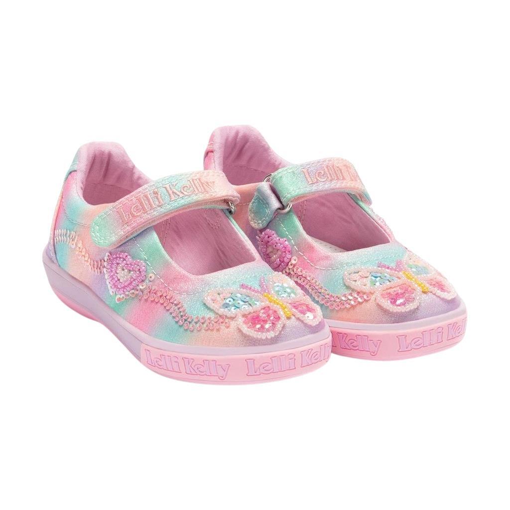 Lelli Kelly Girls Canvas Dolly Shoe Lilac Butterfly Heart Sequins LK4141