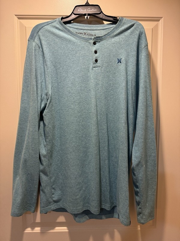 Hurley Buckle Exclusive Premium Fit Pull Over Partial Button Mens Shirt L Blue 