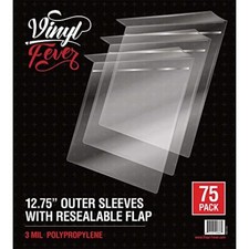 Resealable Record Outer Sleeves for 12" Vinyl Records 75 Pack ,3 Mil