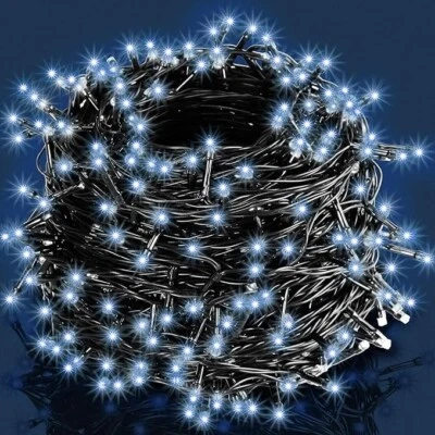 Lumières de Noël 300 LED Couleur Blanche 12 M + Câble 5,5 M Extérieur Et Interne - Photo 1/4