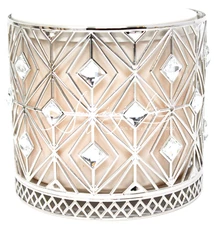 Bath & Body Works Candle Holder Large 3 Wick Metal Silver Gems Rhinestones New