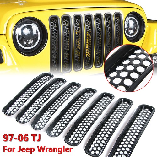 Mesh Grille Grill Insert+Headlight Cover Trim Kit for Jeep Wrangler TJ 1997-2006 - Picture 3 of 11
