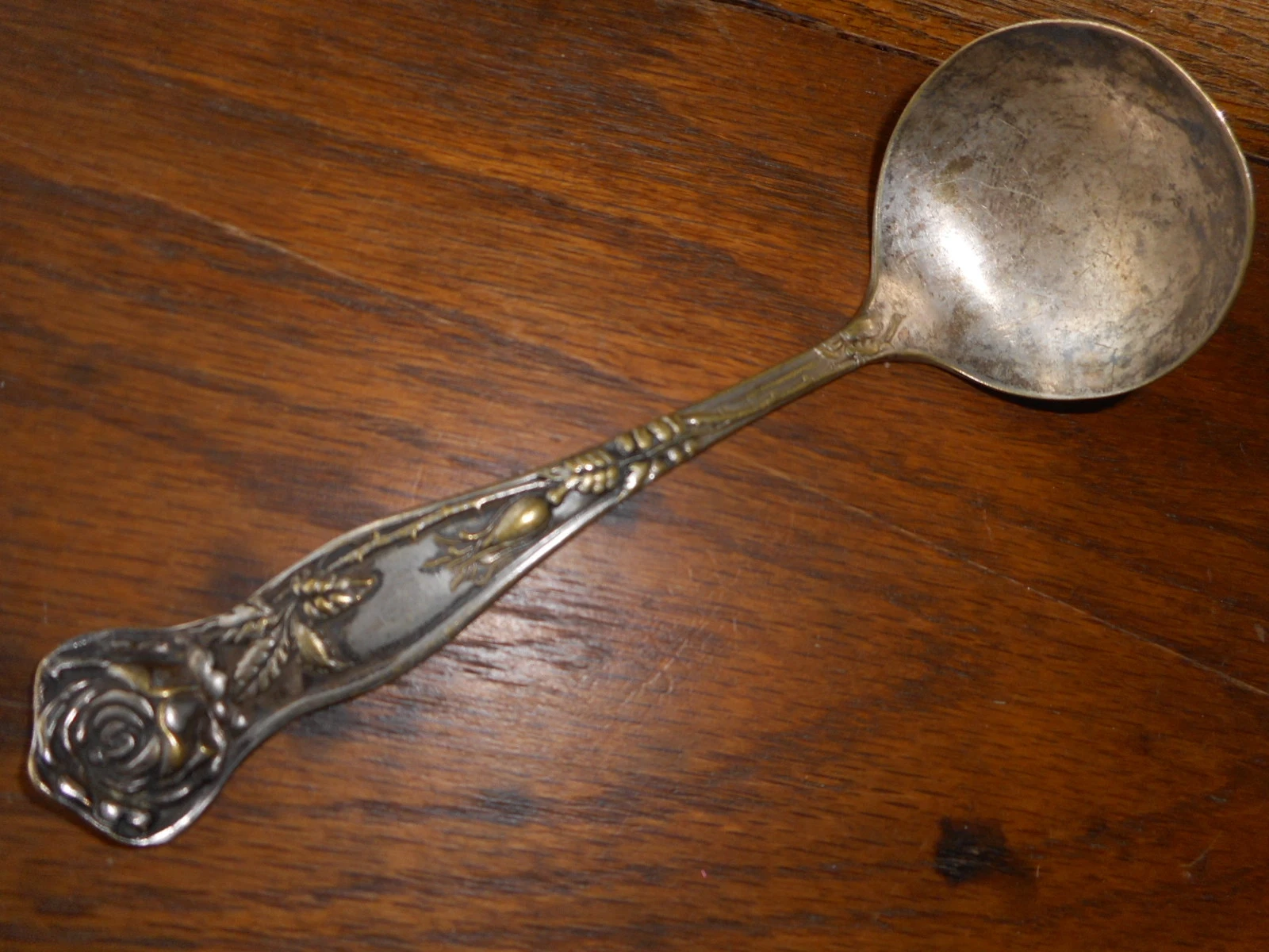 Vintage Berkshire Silver Co Flatware Ladle Roses Tarnished Farmhouse Flea Market