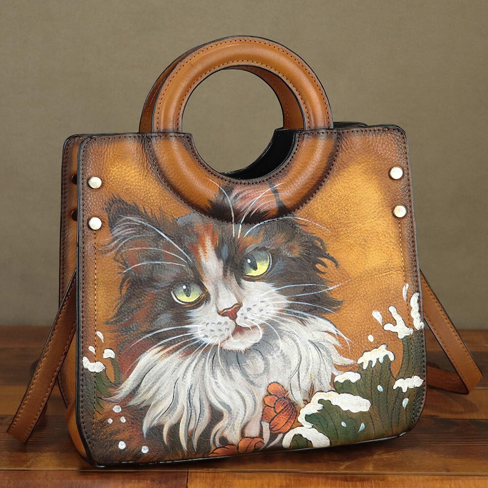 Hand painted Genuine Leather Purse and Handbag for Women Unique