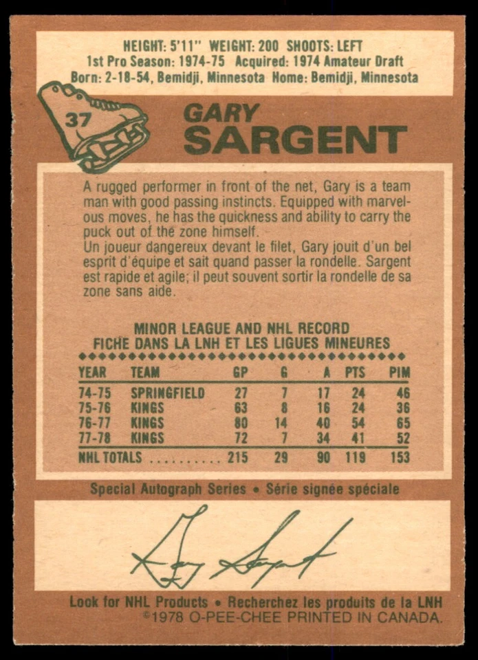 1978-79 O-Pee-Chee NM-MT Gary Sargent #37 - Image 2 of 2