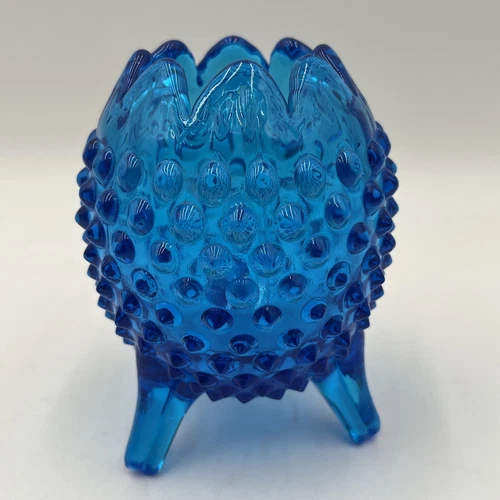 Vintage Fenton Glass - Colonial Cobalt Blue Hobnail 3 Footed Egg Shaped Vase