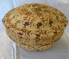 Antique Brown and Tan Sponge Ware Stoneware Covered Dutch Oven Casserole Bowl/Li — photo 1