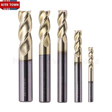 5Pcs 3 Flute 37 Helix Carbide 1/8"-3/8" End Mills Set For Aluminum - ZRN Coated