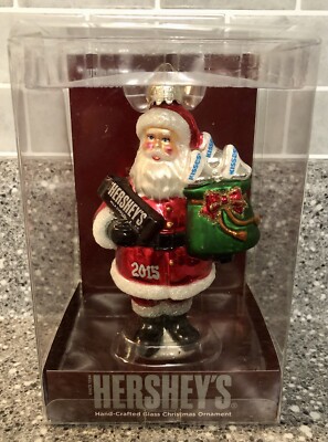 2015 Kurt Adler 5  Santa With Hershey Bar & Kisses Hand Crafted Glass Ornament