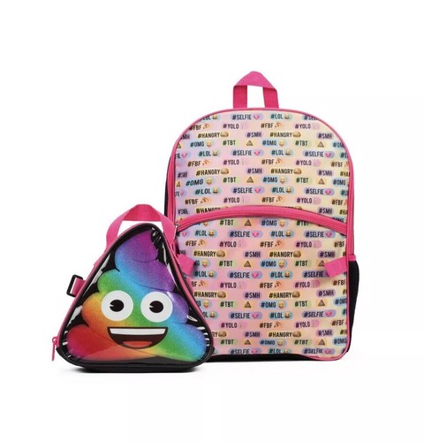 Mochila y lonchera combo para niños arco iris emoji hashtags negro rosa - Imagen 2 de 2