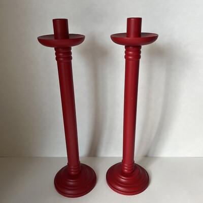 Rustic Wood Candlesticks Red 16  Tall Americana Farmhouse