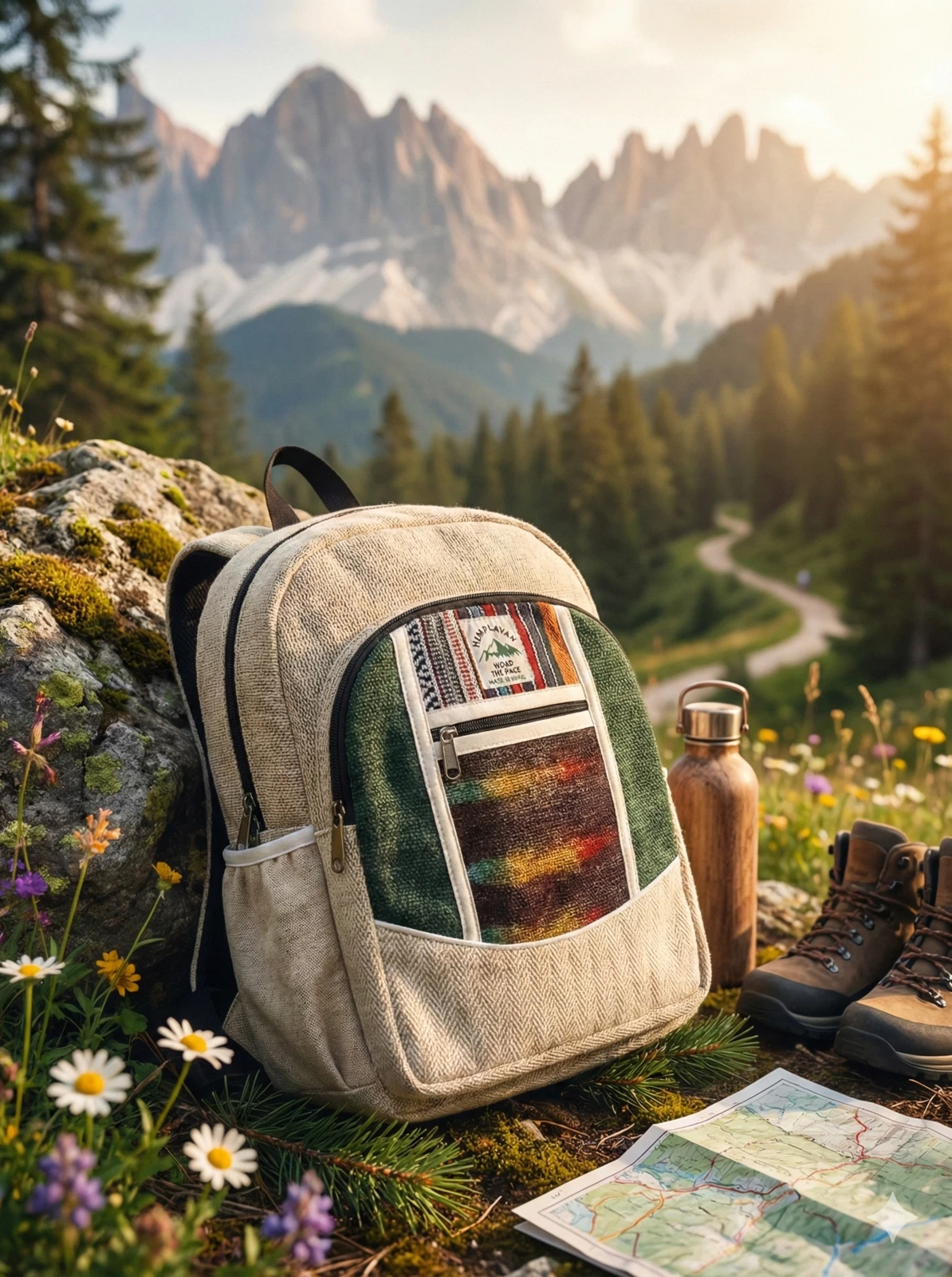 Large Hemp Cotton Backpack Eco Friendly Natural Beige Rucksack Bag Made in Nepal
