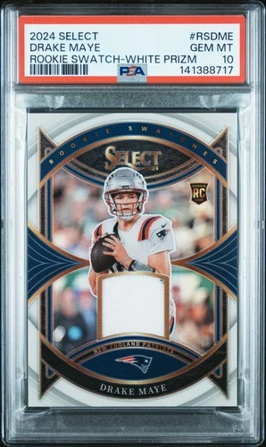 2024 PANINI SELECT ROOKIE SWATCHES WHITE PRIZM #RSDME DRAKE MAYE RC 25/75 PSA 10