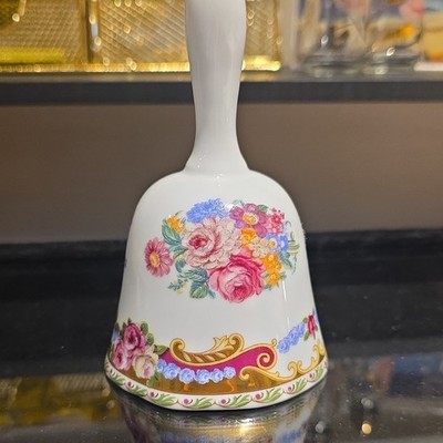 Depos Hand Painted Porcelain Bell Floral Glazed White Multicolor
