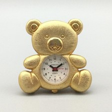 DINEIFA Teddy Bear Mini Desk Watch 42mm Gold Tone Figurine Novelty New Battery