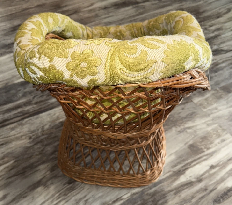 Vintage Child Size Wicker Chair Cane Rattan Boho Kids Pet Furniture Green Pad - Image 3 of 4