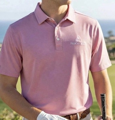 Straight Down Pelican Hill Golf Polo Shirt Short Sleeve Pink Stripe Men's Large