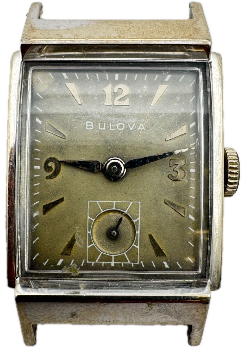 Vintage 1949 Bulova Gray Men's Mechanical Wristwatch 8 AE 10k White Gold Filled