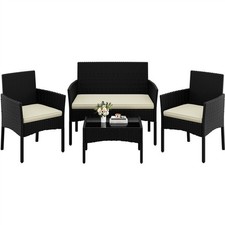 4-Piece Garden Sofa Set Wicker Rattan Patio Furniture Set Outdoor, Table & Sofa