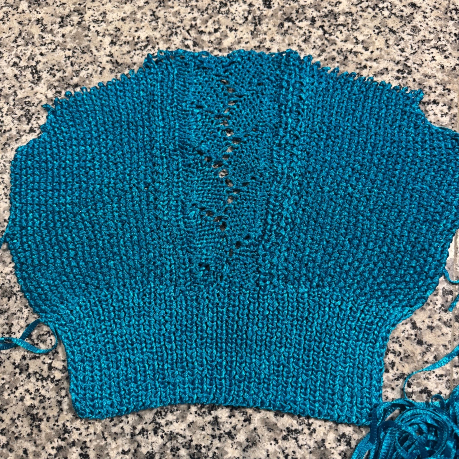 Pingouin Ruban Ribbon Yarn Turquoise Blue Lot of 5 Plus Pre-worked Knit Panels - product detail image 2