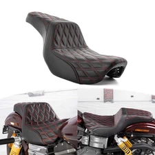 Driver & Rear Passenger Red Leather Two Up Seat Fit Harley Dyna Low Rider 06-17
