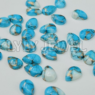 [WHOLESALE] ICE BLUE DAHLIA COPPER TURQUOISE CABOCHON PEAR SHAPE LOOSE GEMSTONE