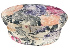 VTG Tapestry Fabric Covered Trinket Storage Sewing Oval Box Padded Lid Floral