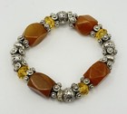 Orange Beaded Stretch Bracelet Silver Tone Crystal Style Boho Style Jewellery