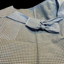 Vtg 1950s Tie Back Apron Cotton Retro Boho Blue Check Gingham 20 X32 Front