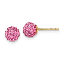 14k Yellow Gold 6mm Rose Crystal Round Ball Stud Earrings Gift For Wife
