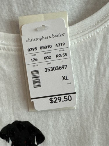 Michael Simon for CHRISTOPHER & BANKS - Beaded Dogs 3/4 Sleeve Knit Top XL - Picture 7 of 9
