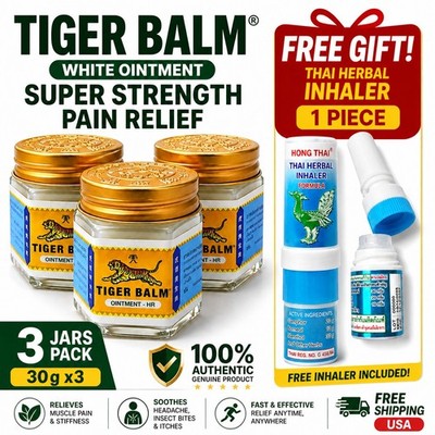 Tiger Balm White 30g x3 Pack Genuine 100% Authentic Pain Relief Balm + FREE Herb