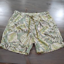 Tommy Bahama RELAX Swim Trunks Green Palm Mens XL Mesh Lining Side Cargo Pocket